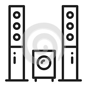 Home theater black line icon. Stereo speakers system. Household equipment. Sign for web page, mobile app, banner.