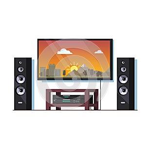 Home theatre system with big wall tv screen