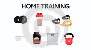 Home Training Icon Set. Home Workout Items