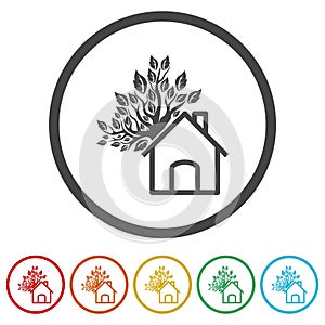 Home And Tree Nature Logo icons in color circle buttons