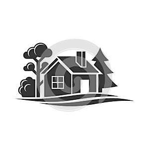 Home and Trees Icon for Logo on White Background. Vector