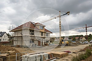 Home under construction on a building site