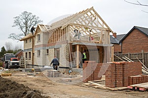 Home under construction on a building site