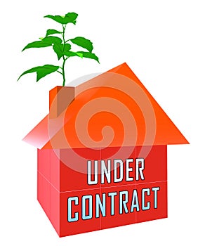 Home Under Contract Icon Depicts Property Sold And Offer Signed - 3d Illustration