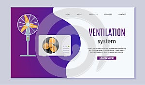 Home ventilation system vector illustration. House with air conditioning, climate control and ventilator equipment