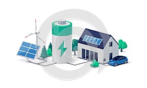 Home virtual battery energy storage with solar panels and electric car charging