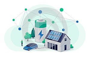 Home virtual cloud battery energy storage with solar panels and electric car charging