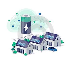 Home virtual power plant with battery energy storage and solar panels and electric car charging