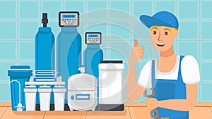 Home Water Filtration System Flat Illustration
