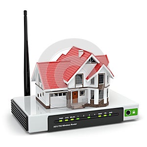 Home wireless network. House on wi-fi router.