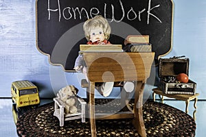 Home work for home schoolers with blue background photo