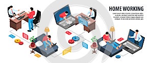 Home Working Isometric Infographics