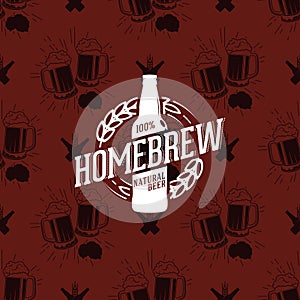 Homebrew logo on seamless pattern clinking glasses of beer, vector illustration