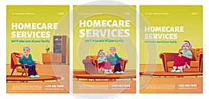 Homecare services posters. Social aid for seniors