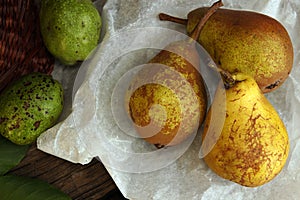 Homegrown pears from rural garden