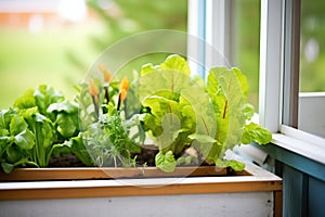 homegrown salad greens in a window box garden