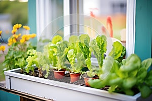 homegrown salad greens in a window box garden