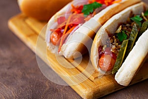 Homehand tasty Hot dogs with different toppings