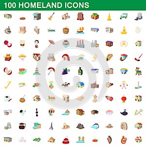 100 homeland icons set, cartoon style photo
