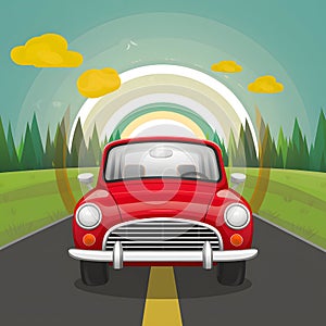 Homeland road trip red car symbolizes journey back home photo