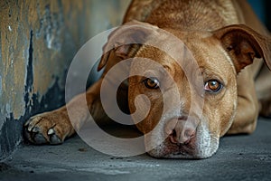 Homeless Abused dog alone abandoned on street. Generate ai