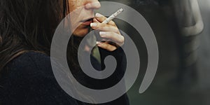 Homeless Adult Woman Smoking Cigarette Addiction