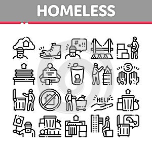 Homeless Beggar People Collection Icons Set Vector