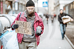 Homeless begging money on the street