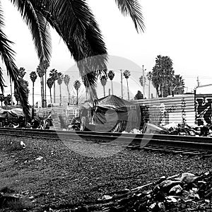 Homeless Camp Next to the Railroad Tracks in Vallejo, Ca