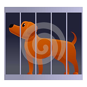 Homeless dog in cage icon, cartoon style