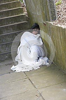 Homeless Girl Sleeping Rough