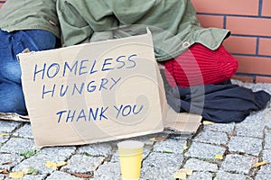 Homeless hungry poor man