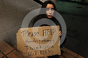 Homeless Hungry Woman Asking for Help