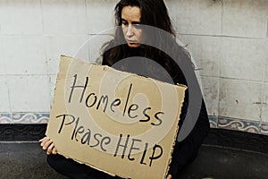 Homeless Hungry Woman Asking for Help