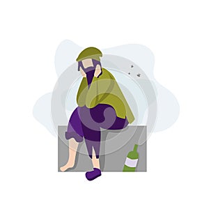 Homeless Jobless Person Vector Character Banner