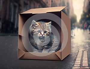 Homeless kitten animal adoption sad stray cat box