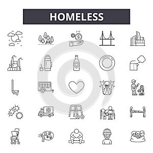 Homeless line icons, signs, vector set, outline illustration concept