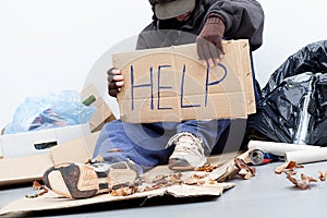 Homeless man asking for a help