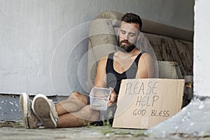 Homeless man begging