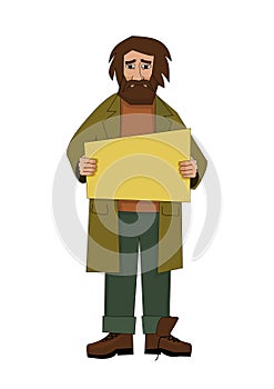 Homeless man with cardboard