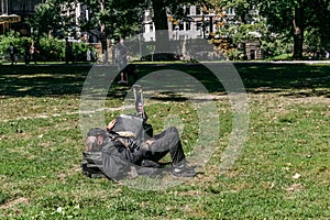 Homeless man in Central Park in New York