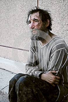 Homeless man in depression