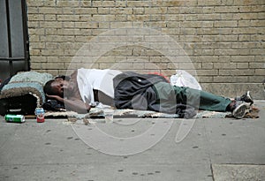 Homeless man at Greenwich Village in Lower Manhattan