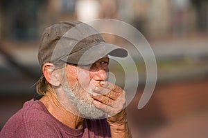 Homeless man hand photo