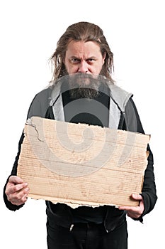 Homeless Man Holding Cardboard Sign