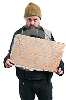 Homeless Man Holding Cardboard Sign