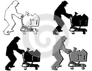Homeless Man Pushing Shopping Cart