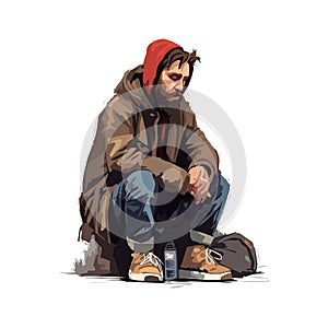 homeless man sitting in loneliness vector