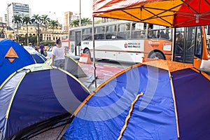 Homeless people camped