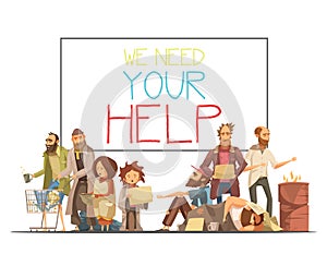 Homeless People Cartoon Style Illustration